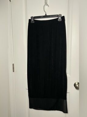 CHICOS A-Line Slinky Skirt Black Maxi Pull On Elastic Waist Sz 0 US 4/6 Career